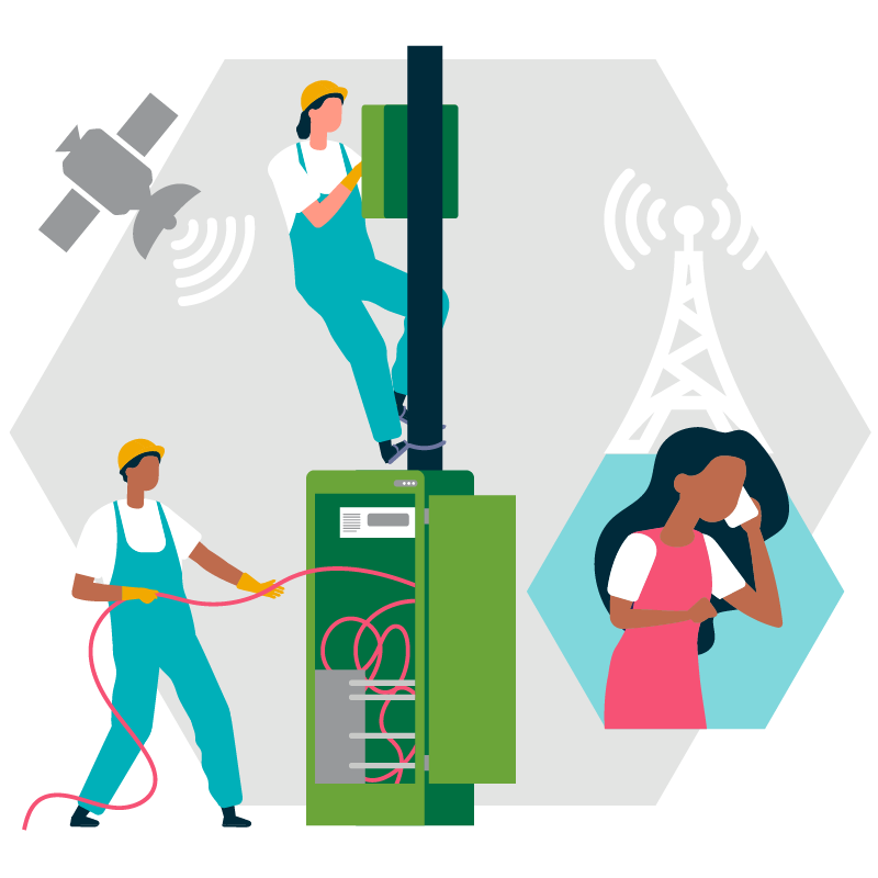 Icon vector graphic of people working with heat communication networks